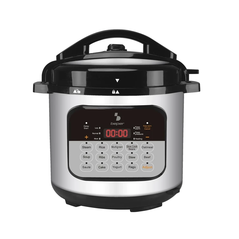 BEPER P101COS002 Pressure Multicooker 6 Liters, 15 Cooking Programs, Slow Cooker, 24h Timer, 3 Pressure Levels, Keep Warm Function, 10 Safety Systems, 1000W