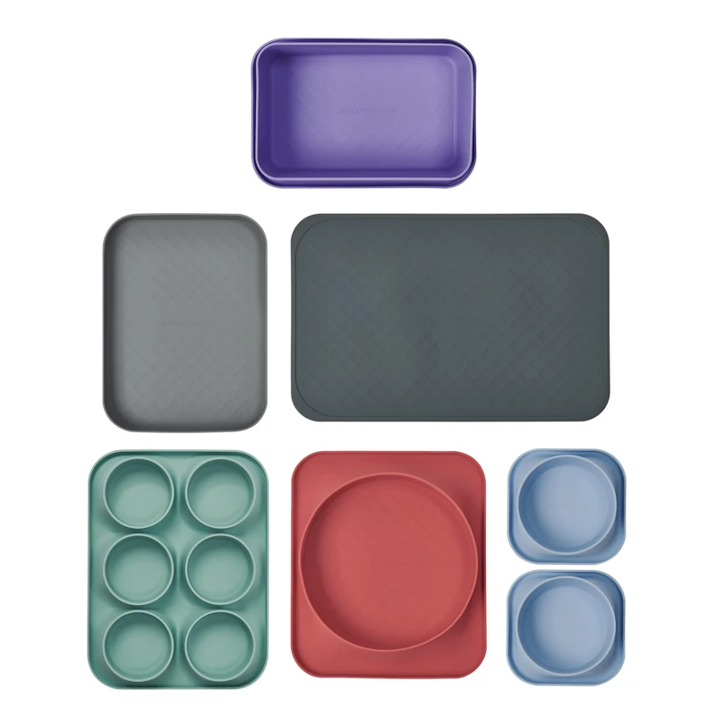 MasterClass Silicone Bakeware Set Made from Non-Toxic, Non-Stick, Durable, Water, Heat Resistant Baking Essentials, Dishwasher, Microwave, Oven Safe, Includes Silicone Baking Sheet, 7 PC