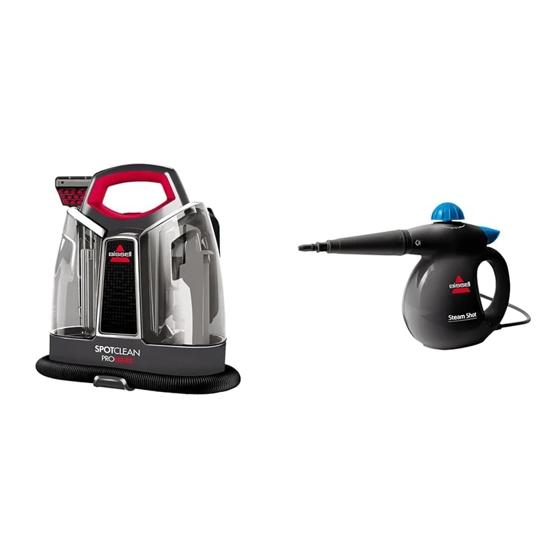 Bundle of BISSELL SpotClean ProHeat Carpet Cleaner + BISSELL SteamShot Handheld Steam Cleaner (36981 & 2635E)