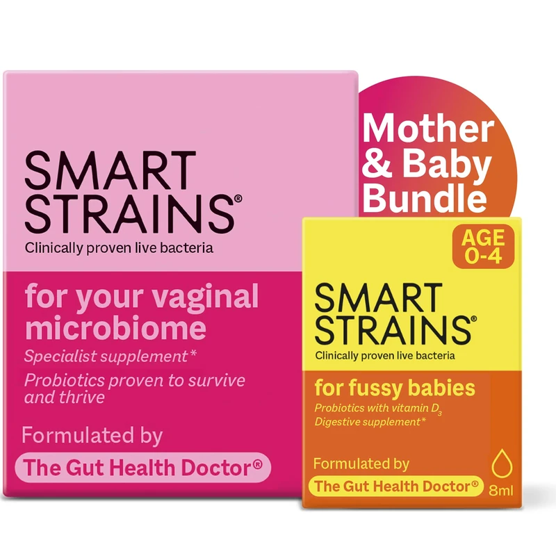 SMART STRAINS for Mother & Baby Probiotics Bundle | Clinically Proven Cultures for Vaginal & Infant Gut Health | Formulated by The Gut Health Doctor | 5 Billion CFU & Vitamin D3 | 30 Caps & 28 Doses