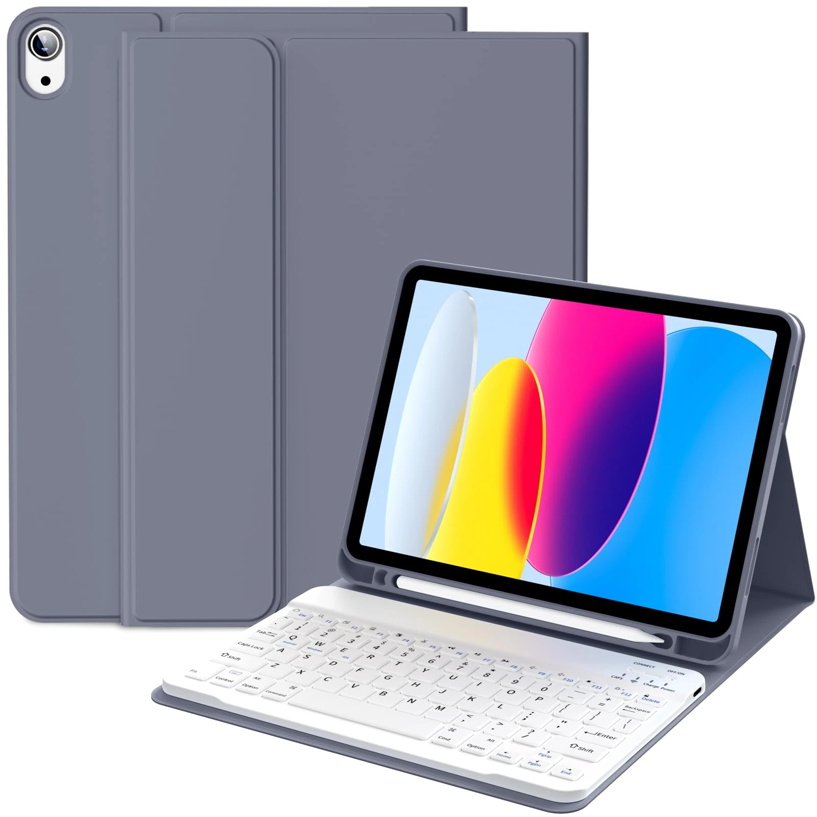 IAMKHO Keyboard Case for iPad (A16) 11th Generation 2025 11inch, iPad 10th Generation 2022 10.9 inch with Pencil Holder, Detachable Folio Stand Bluetooth Keyboard Cover, Purple Gray