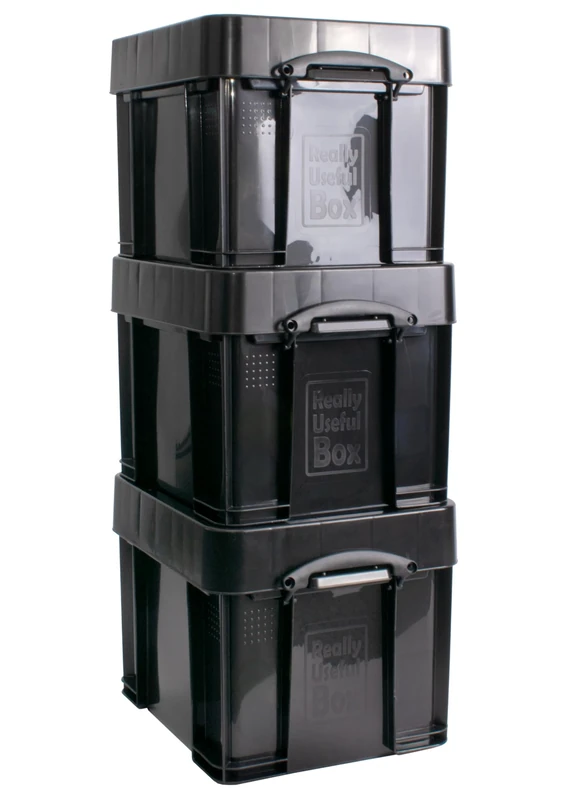 Really Useful Plastic Storage Box 35XL Solid Black pack of 3