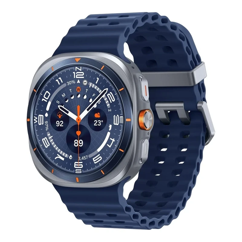 Samsung Galaxy Watch Ultra (2025), AI Smart Watch, Marine Band, Titanium Casing, Cushion Design, Quick Button, 47mm, LTE, Titanium Blue, 3 Year Extended Warranty (UK Version)