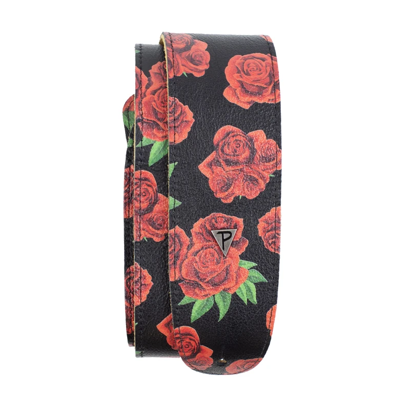 Perri's Leathers Ltd. – BOHO – Red Rose – Direct to Garmet Leather Guitar Strap – Adjustable Length – For Electric, Acoustic, and Bass Guitars – Made in Canada