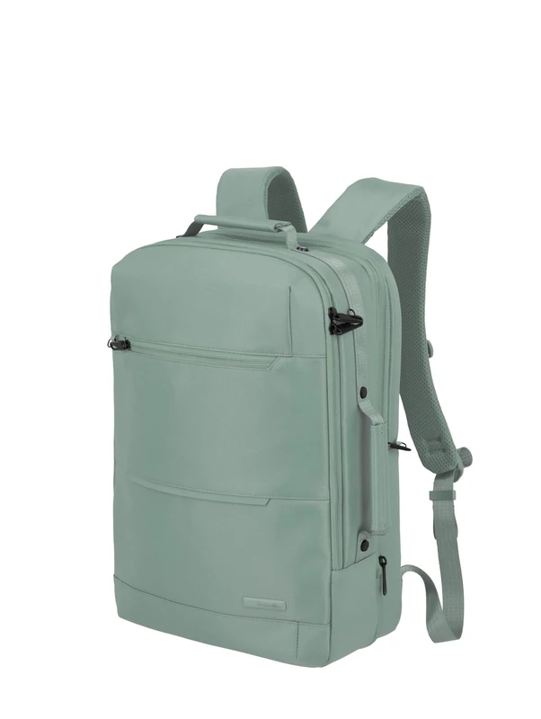 Travelite WorKFLOW Hand Luggage Backpack, Laptop Backpack, 15.6 Inches, Travel Backpack Made of Recycled Material with Safety Compartment, Sage Green, Rucksack 46 cm, Business