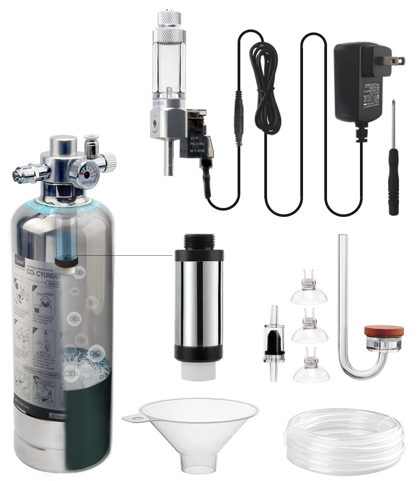 Clscea 1 L Aquarium CO2 System Generator, Stainless steel Carbon Dioxide Reactor Kit with Regulator Solenoid Valve for Aquarium Plants (G600SMini), CO2 Aquarium Kit