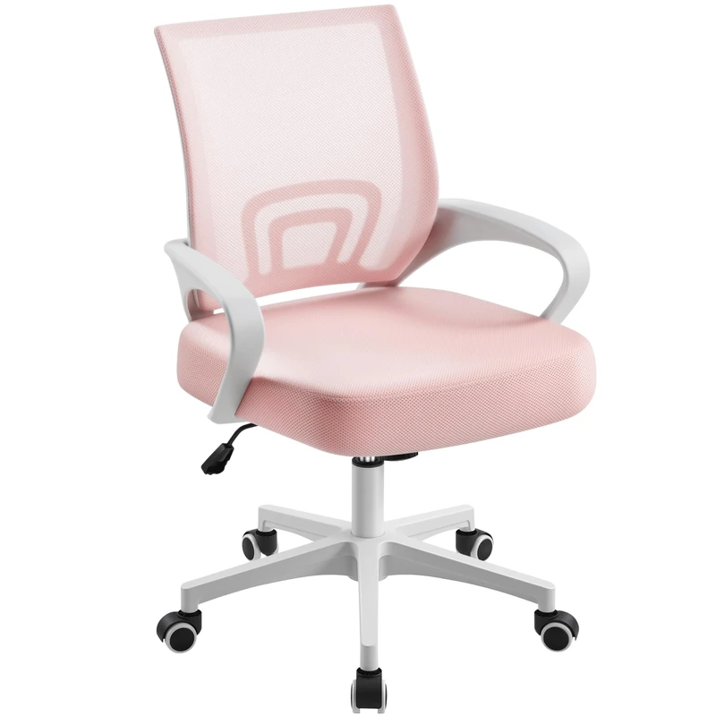 Yaheetech Modern Ergonomic Office Chair Adjustable Swivel Mesh Computer Chair with Back Support Arms and Wheels for Woman and Students Study Pink