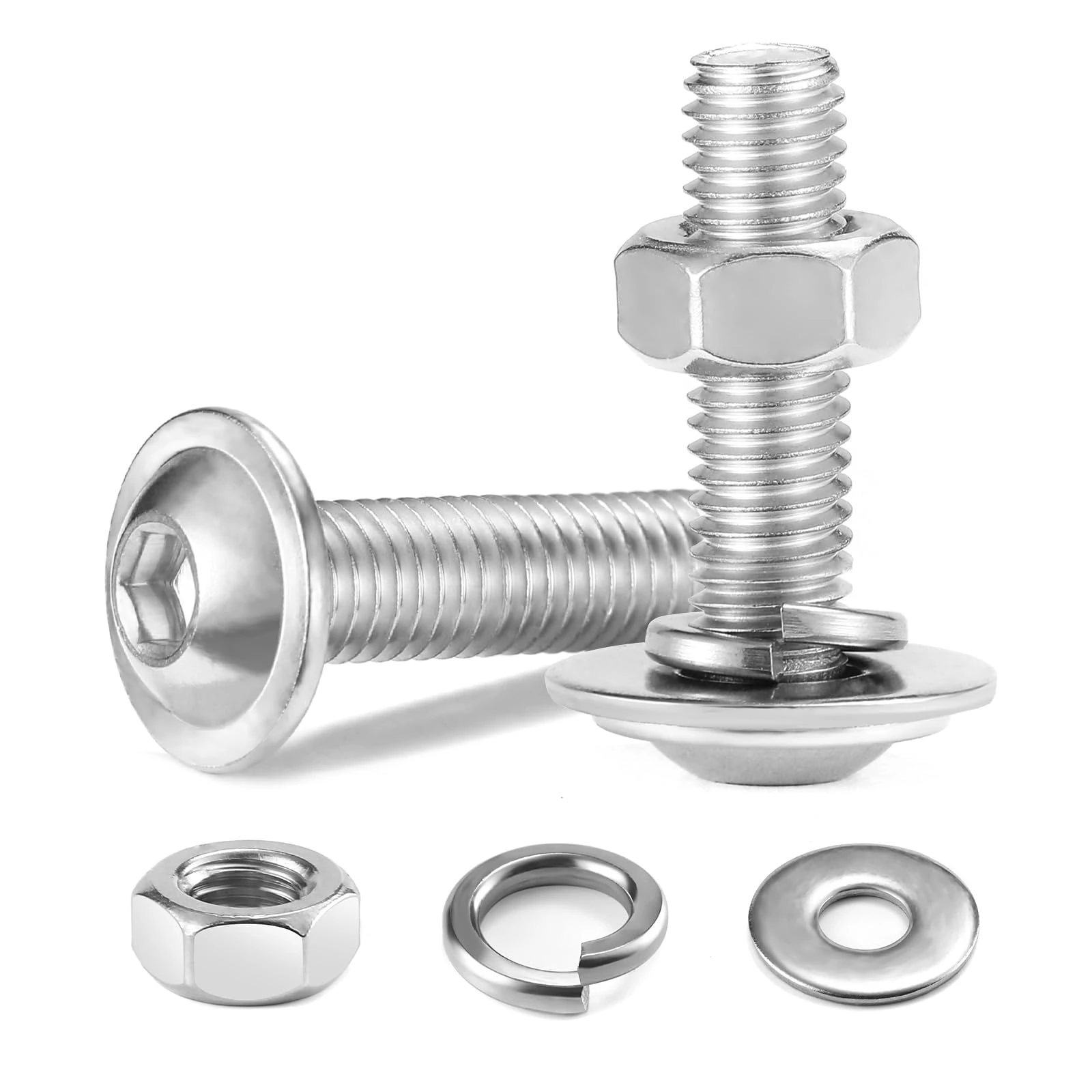 10Pcs M5 x 30 mm Bolt Flanged Button Head Socket Cap Bolt Screws, Nuts and Bolts 304 Stainless Steel, Allen Screws, Flat & Lock Washers, Nuts and Bolts Assortment Kit by Wavanta