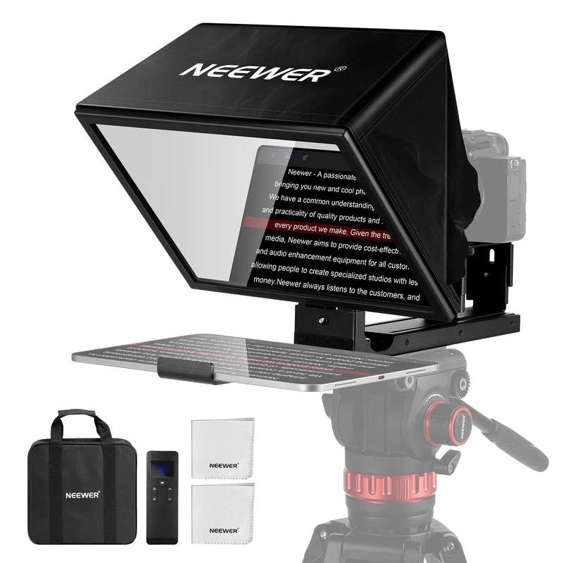 NEEWER BASICS X12B Aluminum Alloy Liftable Teleprompter 12" Compatible with iPad Tablet Camera, No Assembly/Remote & App Control with Cleaning Cloth, for Online Teaching Live Streaming