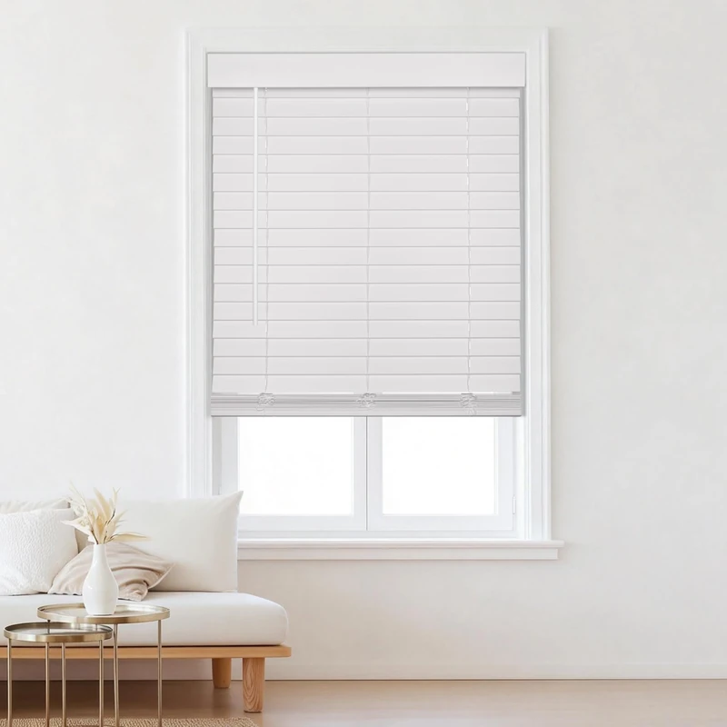 HOTSOON 2 Inch Faux Wood Blinds with Valance Cordless Light Filtering Windows Horizontal Blinds for Living Room, Bedroom, Interior Door Windows,White,27" W x 48" H