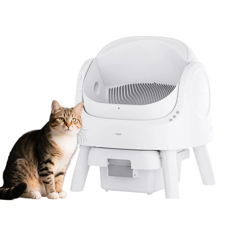Petpivot Self-Cleaning Cat Litter Box, Open-Top Litter Tray with Safety Sensor, Large Space, Quiet Operation, Modern and Simple Style, Easy Maintenance, for Multi-Cat Households