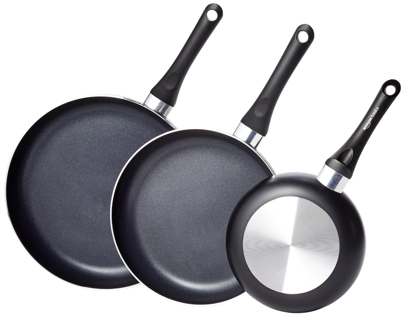 Amazon Basics Ceramic Non-Stick Frying Pan Set, 20.3cm, 25.4cm & 30.5cm, 3-Piece, Black