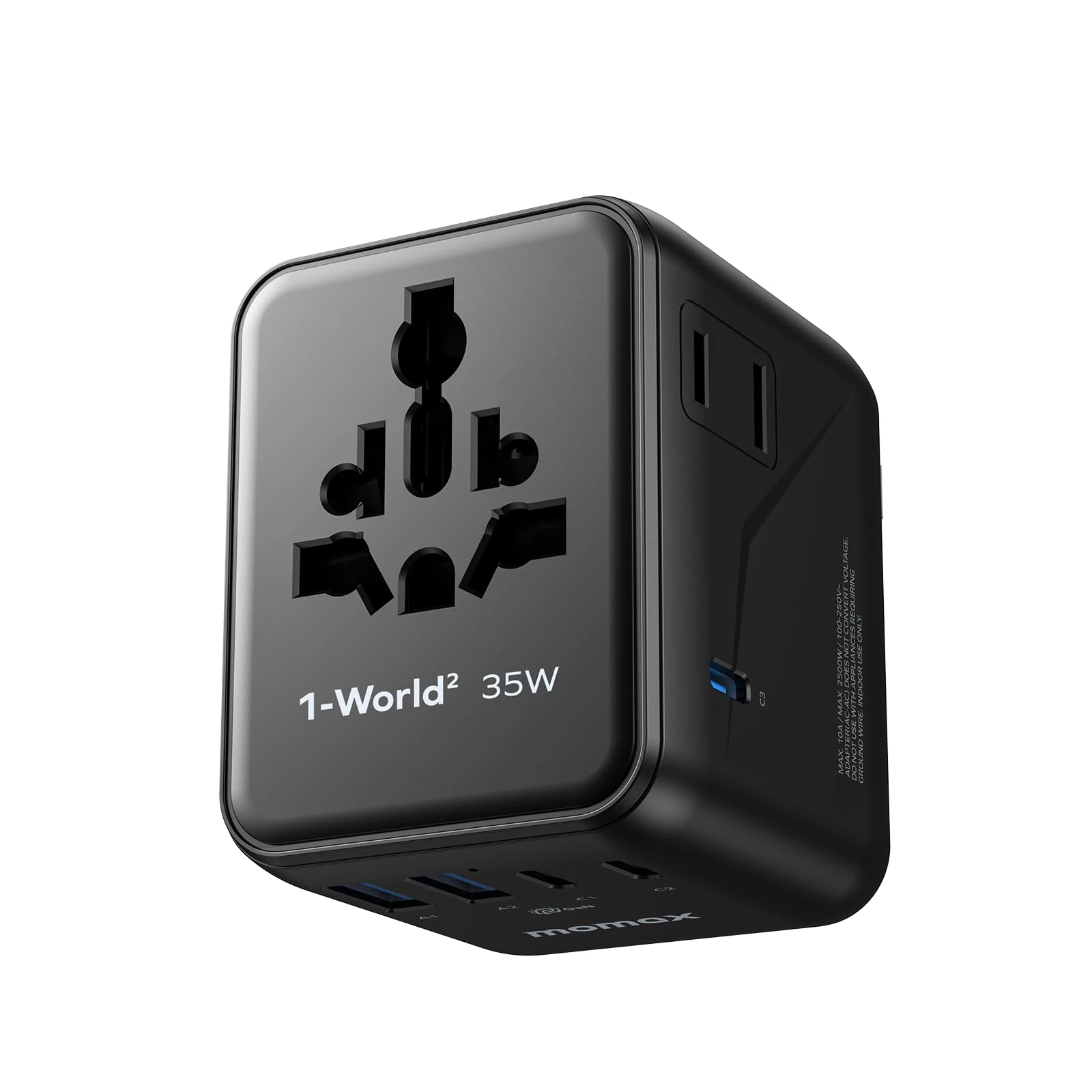 MOMAX Universal Travel Adapter,35W GaN Charing with UK/EU/AU/US Plugs, Mini Travel Plug Adapter UK To European Plug Adaptor 3USB-C & 2USB-A, Adapter Plug for Tablets Phone Watch,etc.