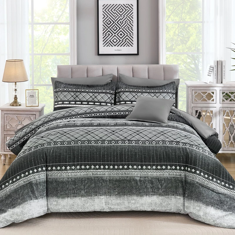 WONGS BEDDING Striped Comforter Set 8 Pieces Comforter Bedding Set-YS01AB091442K8U-A