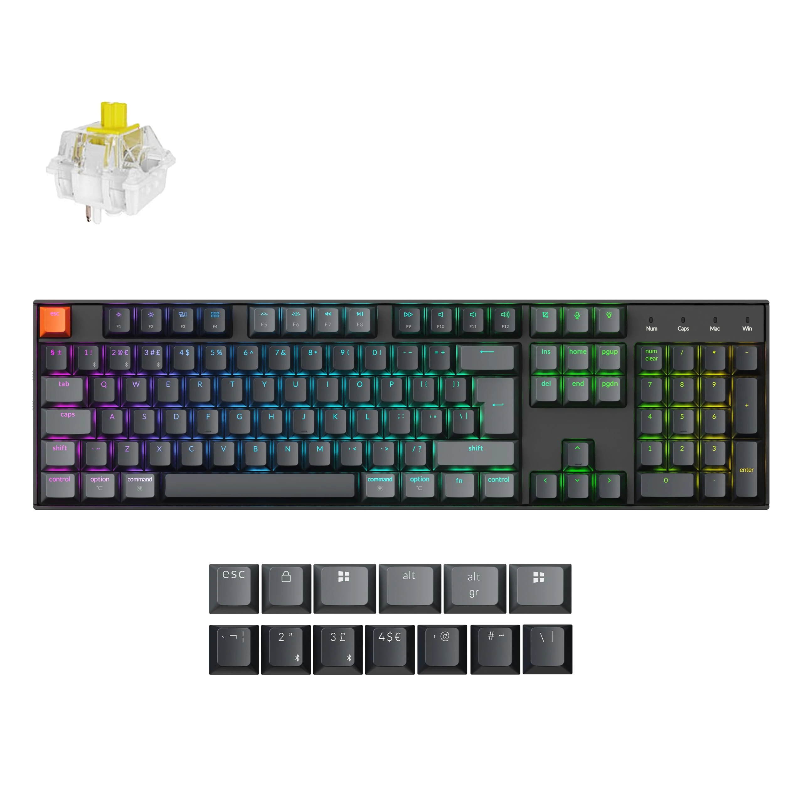 Keychron K10 QMK Full Size Customized Wireless Bluetooth/Wired Mechanical Keyboard, Programmable Macro, RGB Backlight, Hot-Swappable Super Banana Switch for Mac/Win/Linux(Version 2) - UK Layout