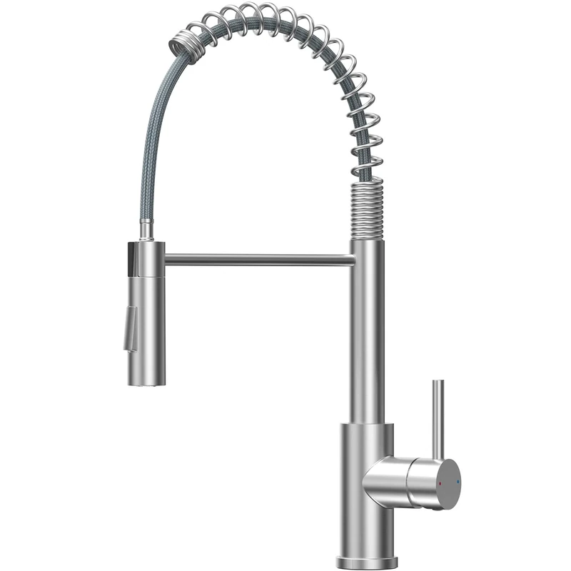 DERW Kitchen Sink Mixer Tap with Pull-Out Sprayer, Kitchen Sink Faucet with 2 Modes Spray, 360° Swivel Spout, Spring Design for Flexible Reach, Anti-Limescale Nozzle, Fit for UK Standard