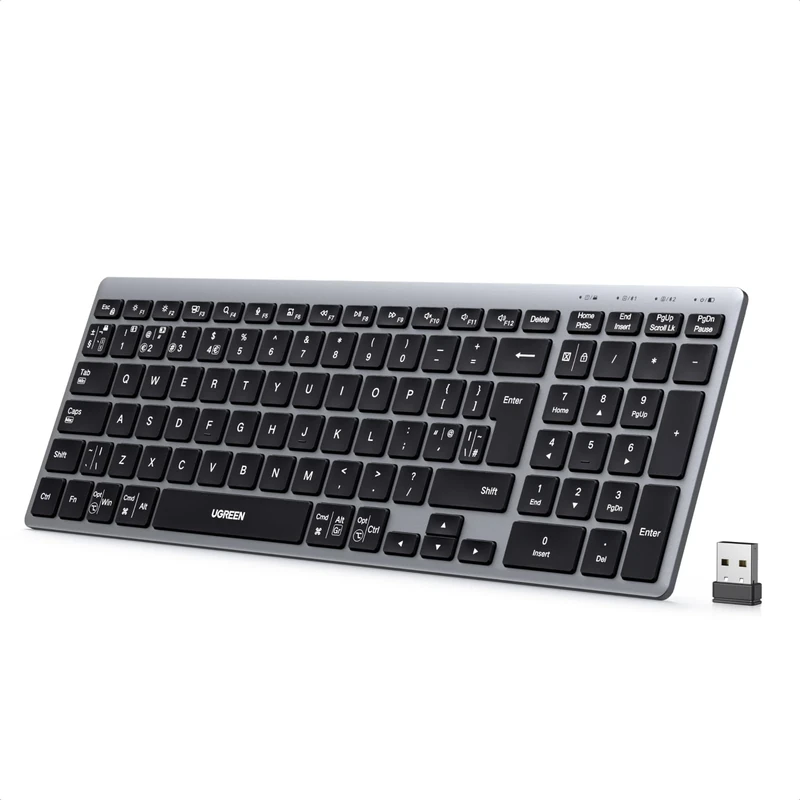 UGREEN Wireless Keyboard, Bluetooth Keyboard with UK Layout, Mini and Rechargeable Ergonomic Keyboard, BT5.4 &2.4GHz Dual Modes, Connect 3 Devices, for ipad/PC/Tablet, Windows/macOS/Android/Linux,etc.