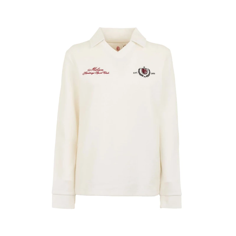 A.C. Milan Women's Polo A Maniche Lunghe Con Ricamo A.C. Logo Milan, Official Product, Adult, White, XS - Image 1