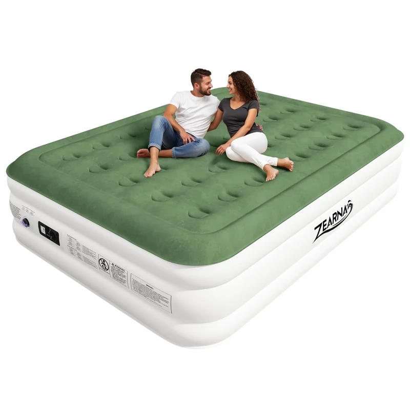 Zearna 203x152x40cm King/Double Inflatable Air Mattress, Air Bed with Built-in Electric Pump, Double Blow Up Mattress in 3 Mins Self-Inflation/Deflation, Guest Airbed for Home Portable Guest Bed
