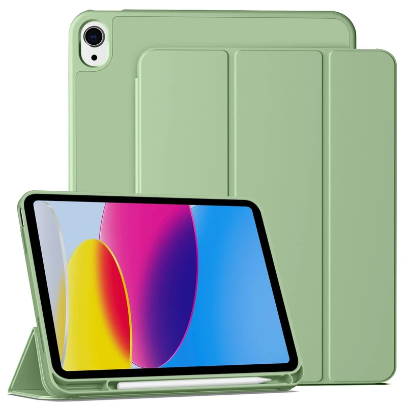 IAMKHO Case for iPad (A16) 11th Generation 11 Inch 2025, iPad 10th Generation 10.9 inch 2022, Slim Trifold Stand Protective Cover with Pencil Holder, Auto Wake/Sleep, Support Touch ID - Light Green