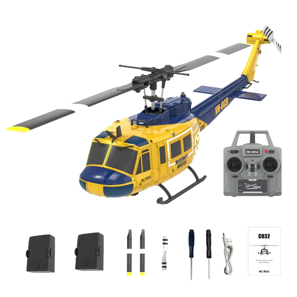 RCARTOYRTR UH-1 Huey Remote Control Helicopter with Altitude Hold and Optical Flow, 1:48 2.4G Flybarless Aircraft with 6 Channel, Indoor and Outdoor Flying Toy, RC helicopter Gifts for Adults (RTF)