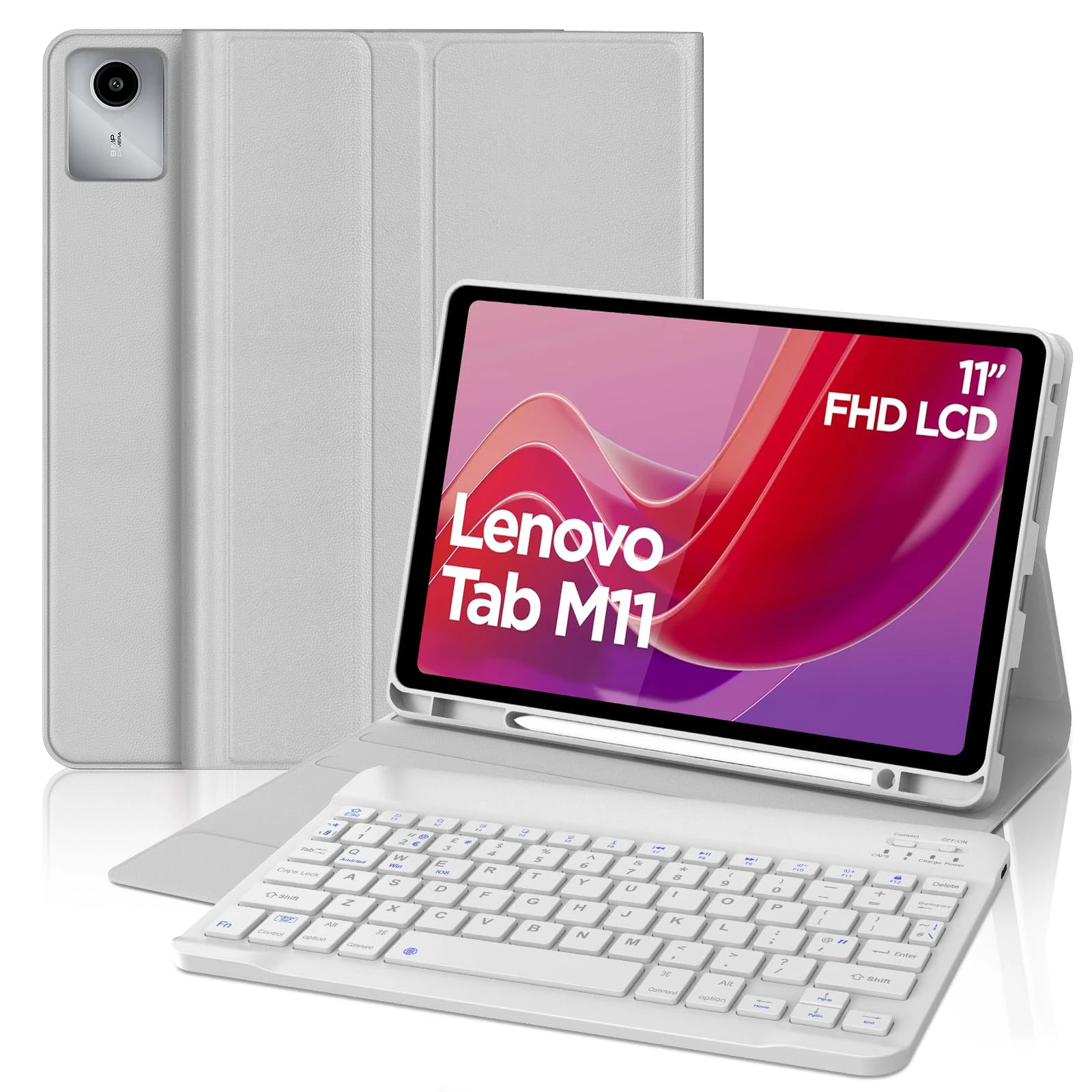 Lenovo Tab M11 11 inch Keyboard Case, QWERTY UK Layout Keyboard Case for Lenovo Tab M11 2024 Tablet (TB330FU/TB330XU), Smart Case with Detachable Bluetooth Keyboard, Grey