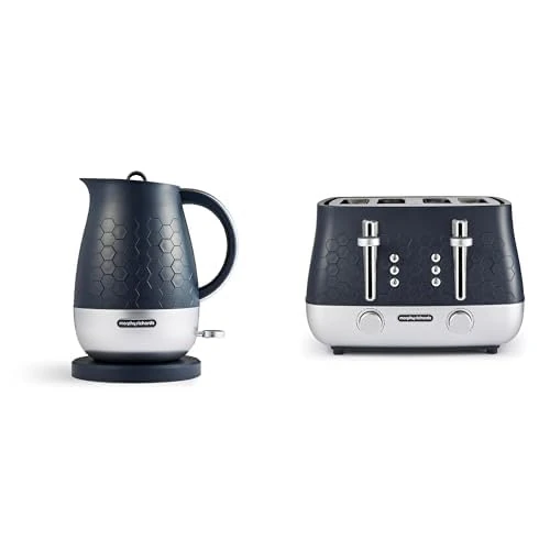 Morphy Richards Cassini Kettle and Toaster Bundle, 1.7L,3Kw Rapid Boil, Precision Pour Spout Kettle & 4 Slice Variable Browning and Width Slots Toaster, Matching Set, Outer Space Blue, 103021|243021