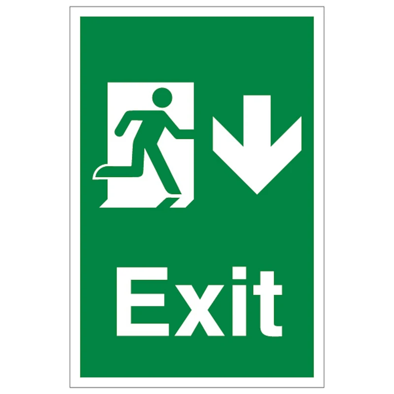 V Safety Exit Arrow Down - Portrait 400 x 600 mm - Glow In The Dark 1mm Rigid Plastic Safety Sign