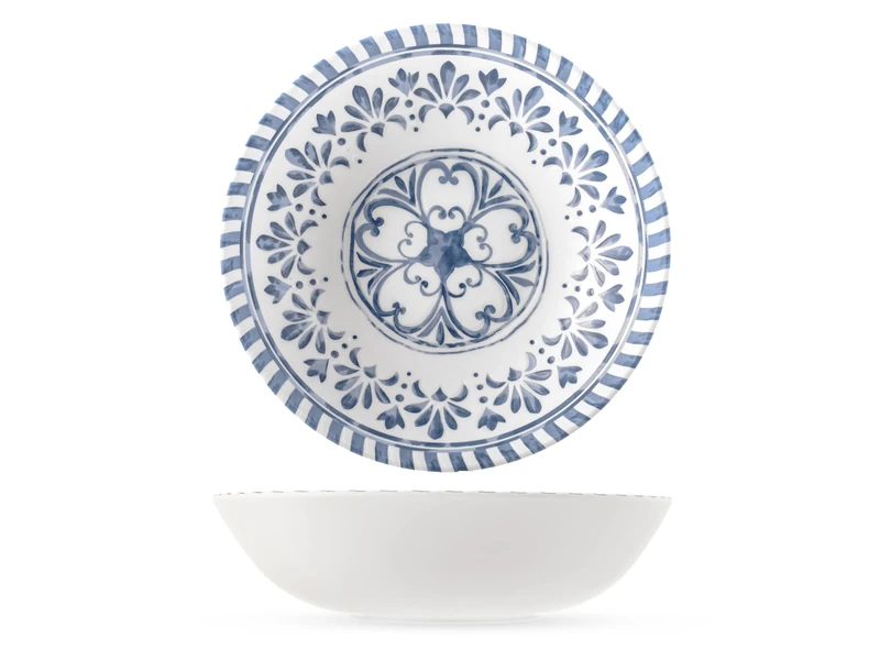 H&H, Set of 6 Azulejo 100% Decorated Melamine Salad Bowls - 28cm Dishwasher Safe