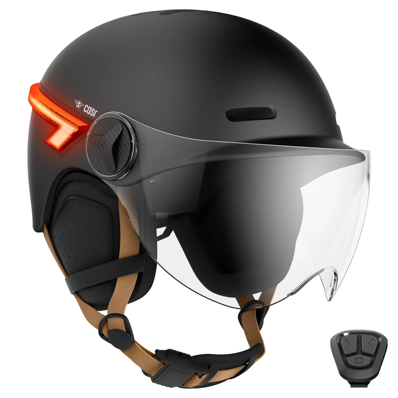 CASR Glow - LED Helmet for Bike & Scooter - XL Visor & Removable Ear Pads, Rear Turn Signals & Remote - Stylish Urban Design for Men & Women - Black - Size L - Image 1