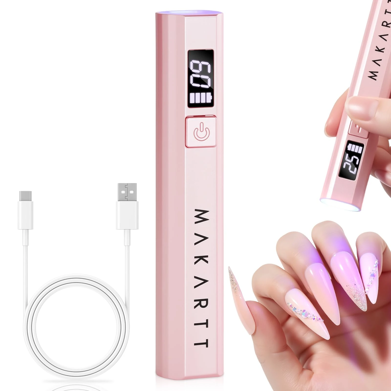 Makartt UV Lamps for Gel Nails - Portable Handheld Mini UV Nail Lamp, Nail Lamp for Curing Gel Polish Glue Rechargeable USB Nail Light with LCD 2 Timer for Fast Drying Home Salon Use LED