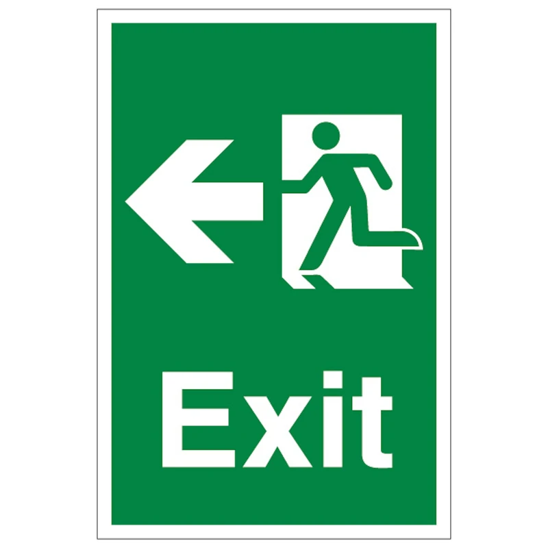 V Safety Exit Arrow Left - Portrait 400 x 600 mm - Glow In The Dark 1mm Rigid Plastic Safety Sign