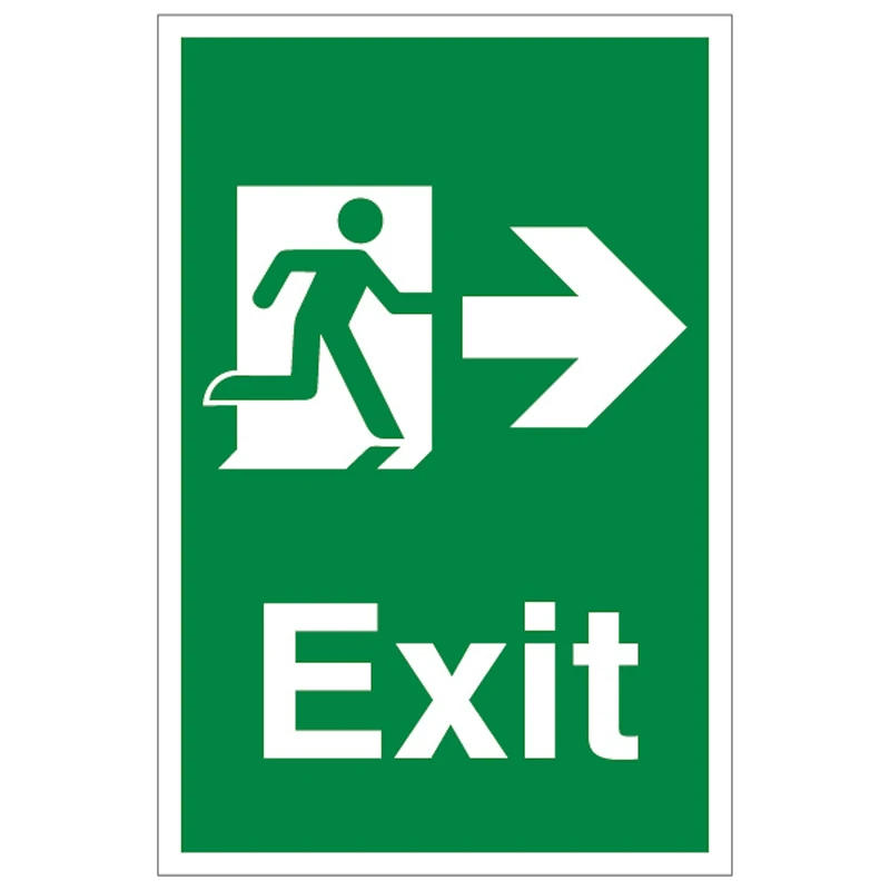 V Safety Exit Arrow Right - Portrait 400 x 600 mm - Glow In The Dark 1mm Rigid Plastic Safety Sign