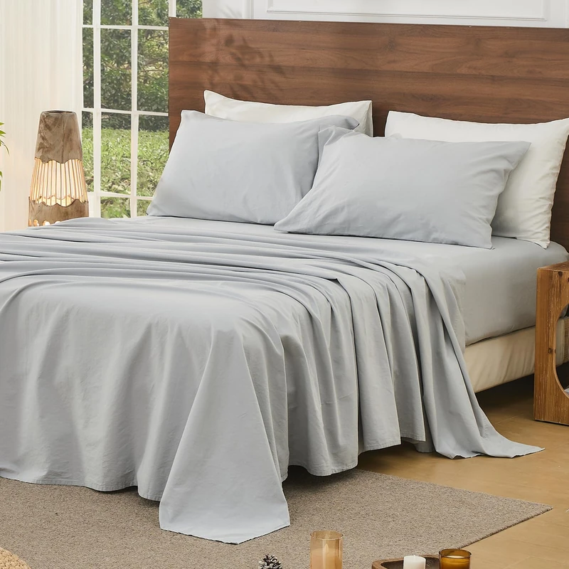 Bedlifes 100% French Pure Linen Sheets California King Size Breathable and Cooling Flax Sheet Set Soft Durable and Moisture Wicking 16 Inch Deep Pocket-4 Piece(Cal King,Grey)