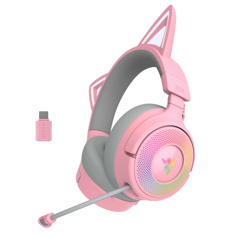 Razer Kraken Kitty V3 Pro - RGB Kitty wireless gaming Headset - reactive cat ears for streaming Headphone - Triforce 40mm Driver - Hyperspeed Wireless and Bluetooth - THX Spatial Audio | Quartz