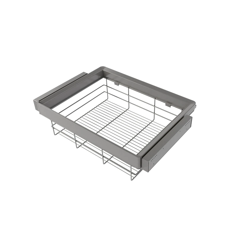 Emuca - Kit of wire drawer and adjustable Frame Kit for Wardrobes, Soft Close and Full Extension runners, 70cm Module, Titanium Finish - Image 1