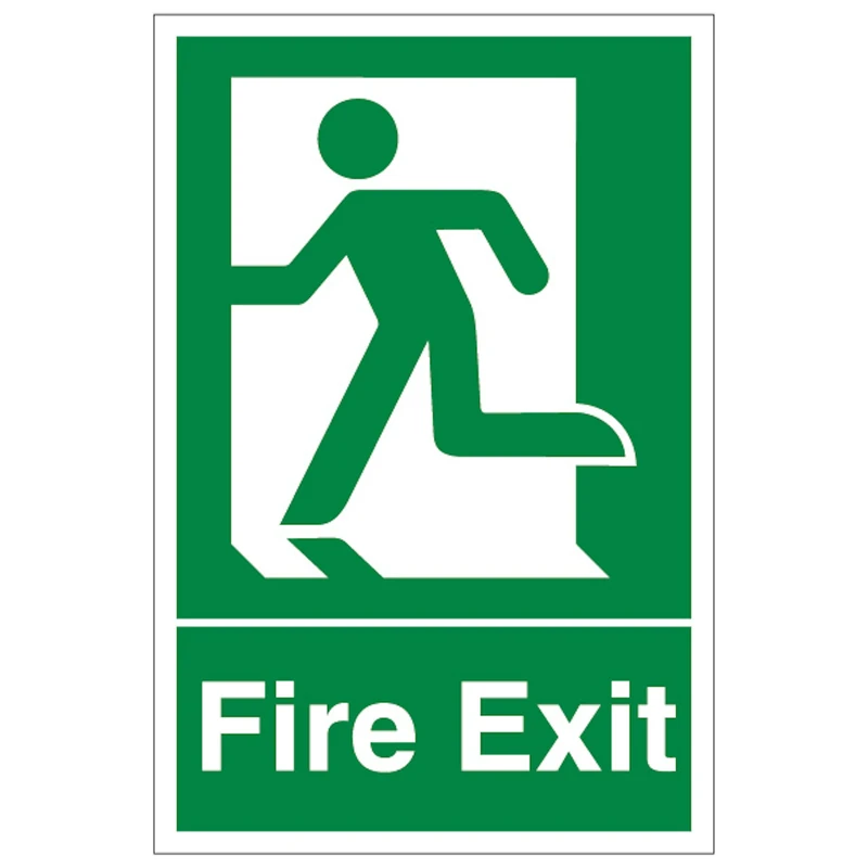 V Safety Fire Exit Man Running Left - Portrait 400 x 600 mm - Glow In The Dark 1mm Rigid Plastic Safety Sign