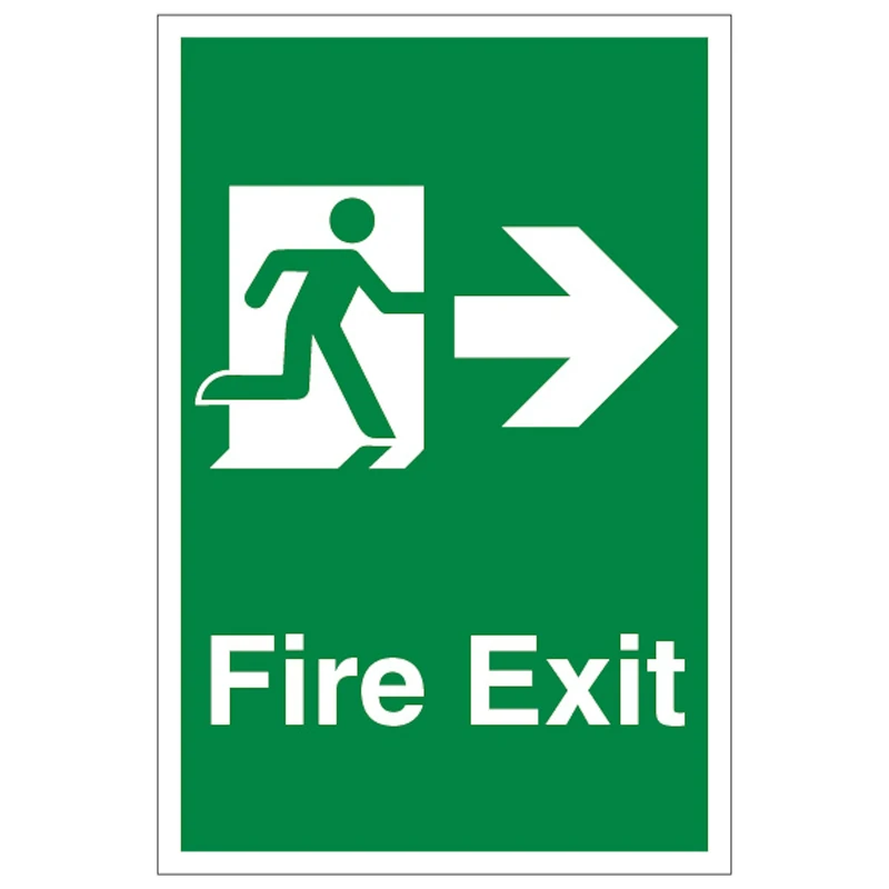 V Safety Fire Exit Arrow Right - Portrait 400 x 600 mm - Glow In The Dark 1mm Rigid Plastic Safety Sign