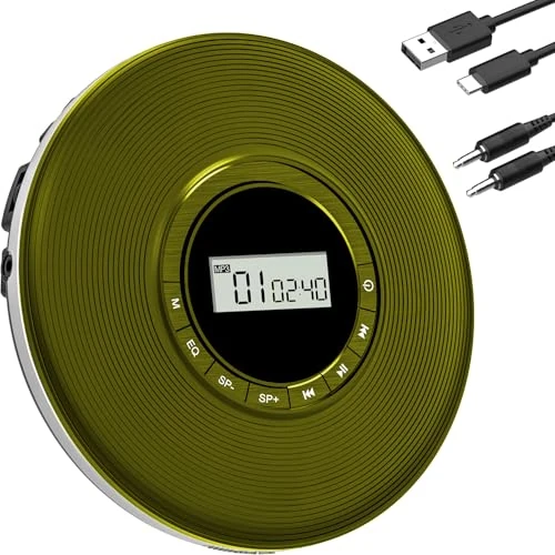 Greadio Portable Discman CD Player Anti-Skip Protection 4 EQ Sounds Walkman Player, TF Card/AUX Output Small Music Player, Compatible with CD, CD-R, CD-RW and MP3 for Home (Yellow)