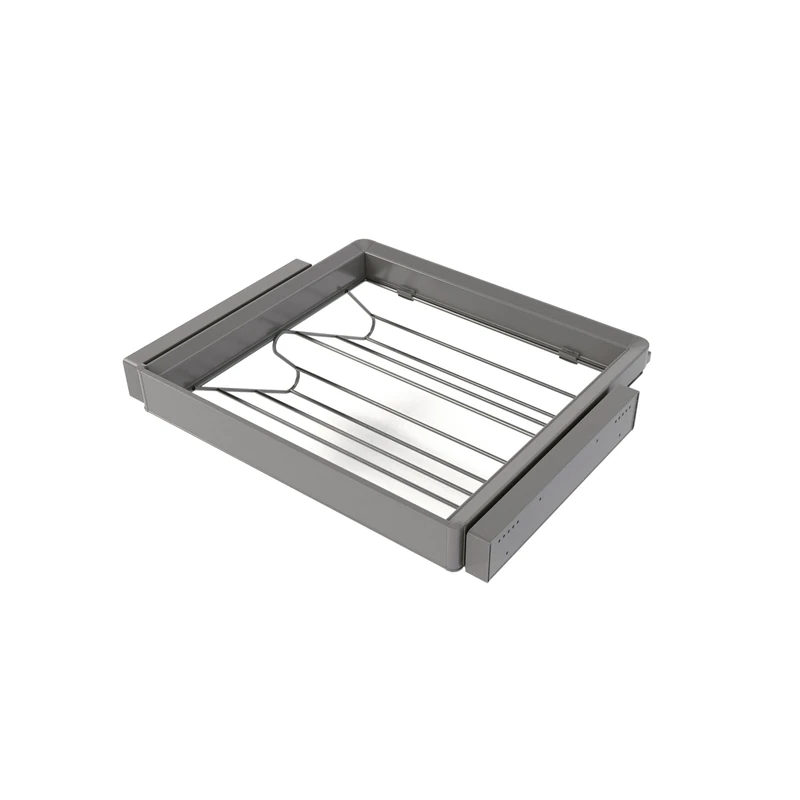 Emuca - Kit of shoe drawer and adjustable frame Quartz for wardrobes, Soft Close and Full Extension runners, 60cm Module, Titanium Finish