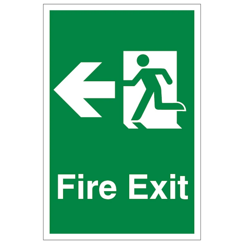 V Safety Fire Exit Arrow Left - Portrait 400 x 600 mm - Glow In The Dark 1mm Rigid Plastic Safety Sign