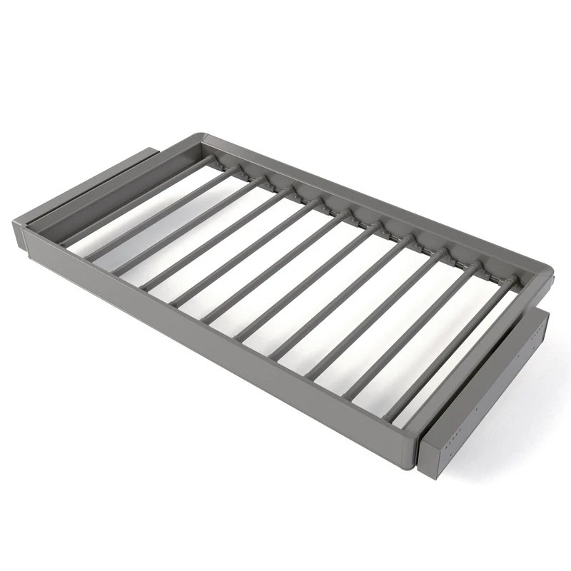 Emuca - Kit of 7-rod trouser holder and adjustable frame Quartz for wardrobes, Soft Close and Full Extension runners, 90cm Module, Titanium Finish - Image 1
