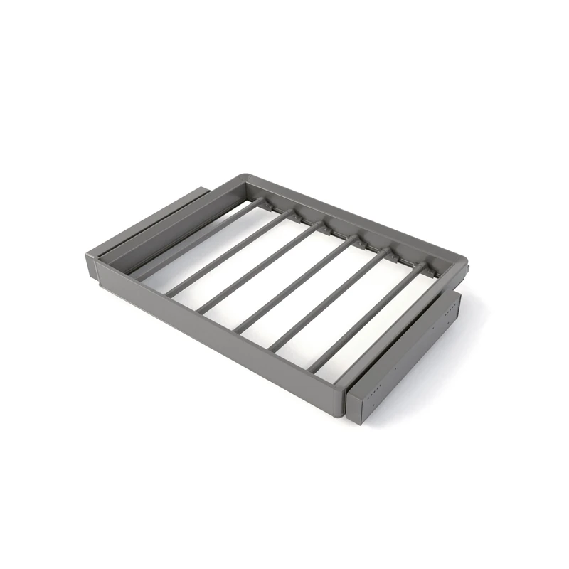 Emuca - Kit of 7-rod trouser holder and adjustable frame Quartz for wardrobes, Soft Close and Full Extension runners, 70cm Module, Titanium Finish