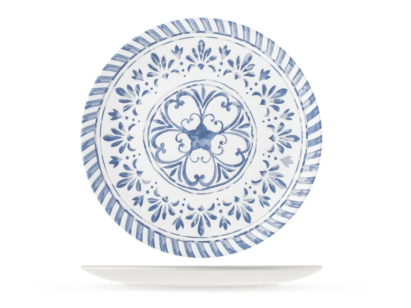 H&H, Set of 6 Azulejo 100% Decorated Melamine Dinner Plates - Diameter 27 cm, Dishwasher Safe