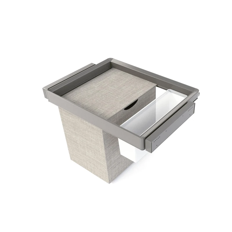 Emuca - Kit of auxiliary tray, laundry basket and adjustable frame Quartz for wardrobes, Soft close and full extension runners, 70cm Module, Titanium Finish