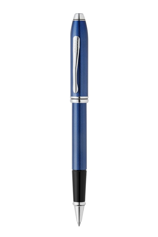 Cross Townsend Rollerball Pen with Engraved Diamond Pattern - Medium Line Width - Black Ink - Includes Luxury Gift Box - Translucent Cobalt Blue