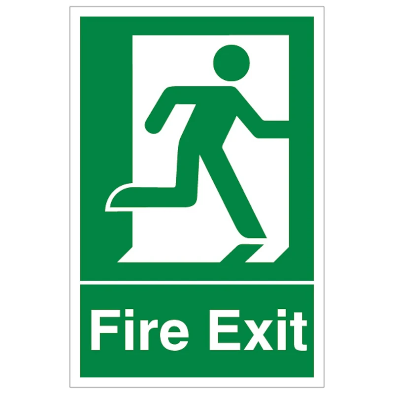 V Safety Fire Exit Man Running Right - Portrait 400 x 600 mm - Glow In The Dark 1mm Rigid Plastic Safety Sign