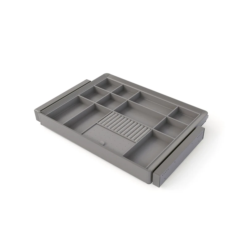 Emuca - Kit of organizer drawer and adjustable frame Quartz for wardrobes, Soft close and full extension runners, 70cm Module, Titanium Finish