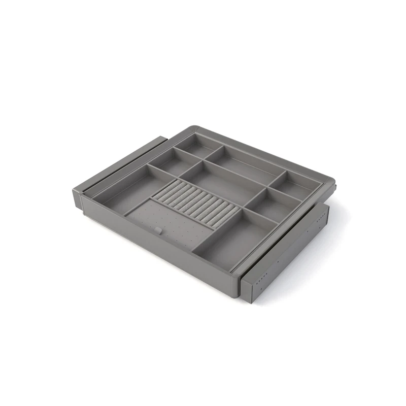 Emuca - Kit of organizer drawer and adjustable frame Quartz for wardrobes, Soft close and full extension runners, 60cm Module, Titanium Finish