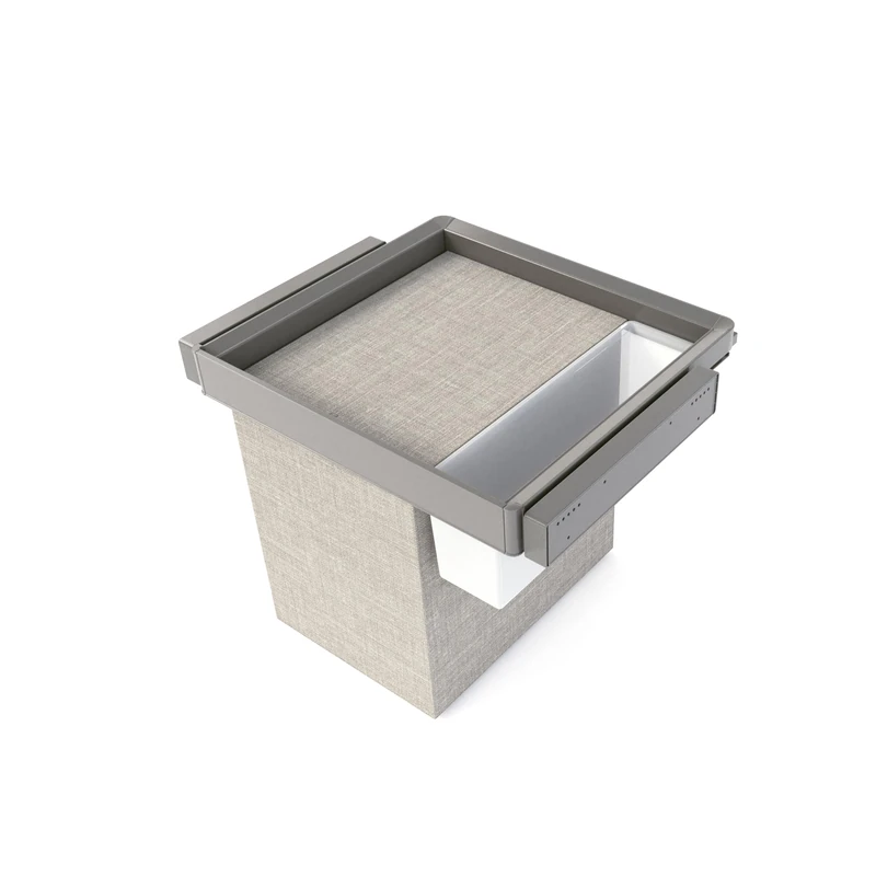 Emuca - Kit of auxiliary tray, laundry basket and adjustable frame Quartz for wardrobes, Soft close and full extension runners, 60cm Module, Titanium Finish